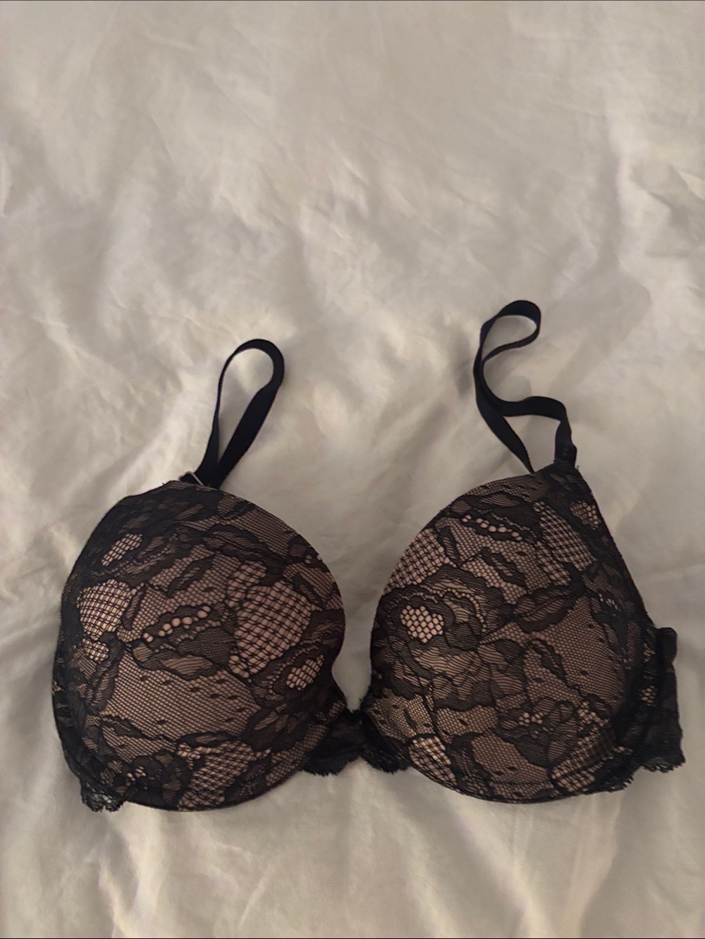 Victoria's Secret Black Lace Push-Up Bra with Nude Lining